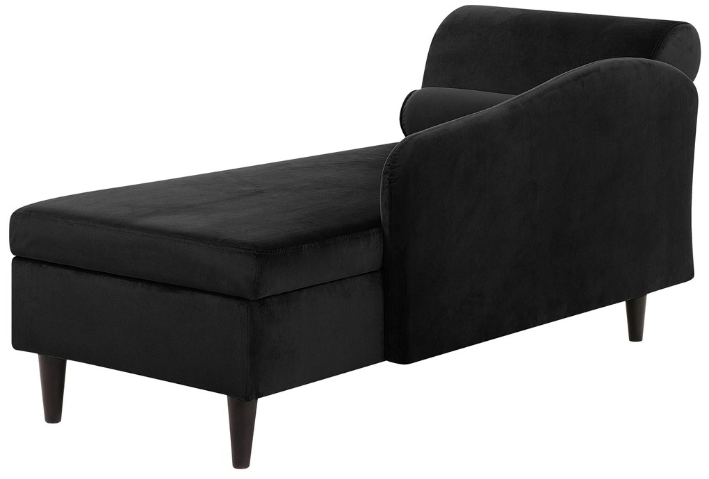 Chaise longue velluto nero e legno scuro lato sinistro LUIRO Beliani