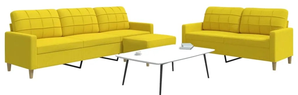 Set Di Divani 3 Pz Con Poggiapiedi Giallo Chiaro İn Tessuto /