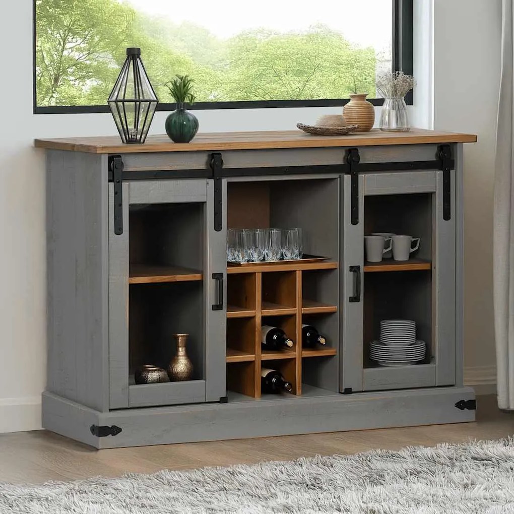 Credenza Halden 2 Ante Scorrevoli 112x40x80 Cm Legno Massello /