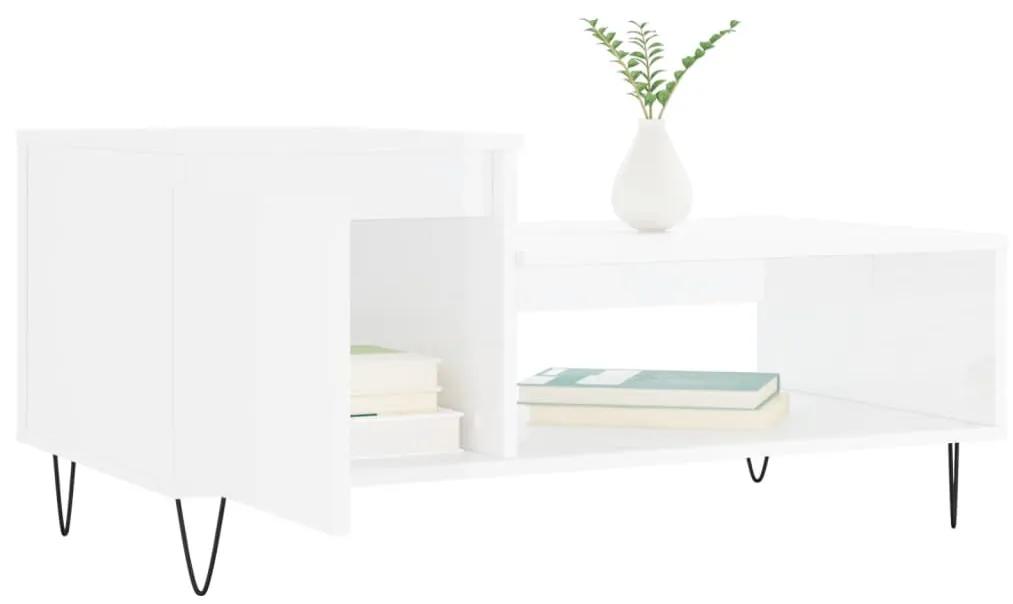 Tavolino da salotto bianco lucido 100x50x45cm legno multistrato
