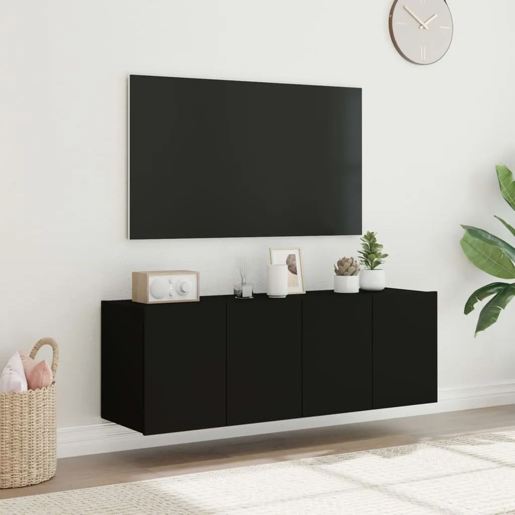 Mobili tv a parete con luci led 2pz neri 60x35x41 cm
