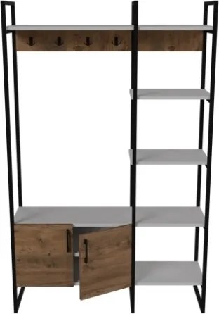 Mobile Ingresso Industrial 120x34x180 Con Scarpiera Appendiabiti E Ripiani Yago Rovere E Bianco