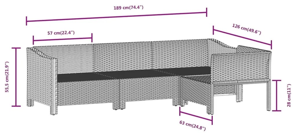 Set Divani da Giardino 5 pz con Cuscini in Polyrattan Grigio