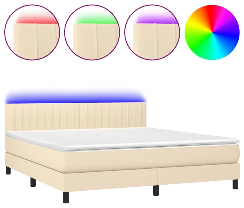 Letto a molle con materasso e led crema 180x200 cm in tessuto