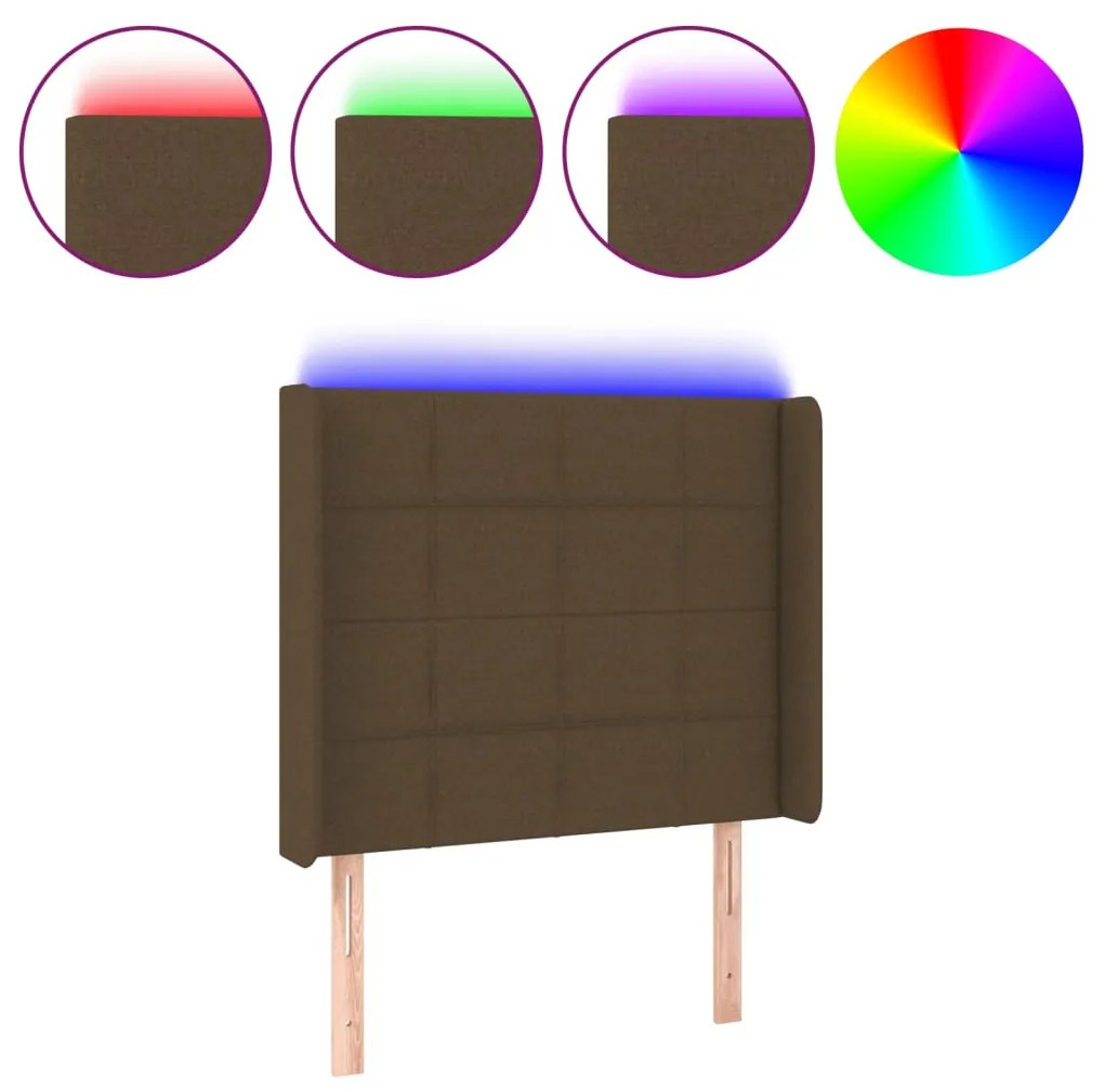 Testiera a led marrone scuro 93x16x118/128 cm in tessuto