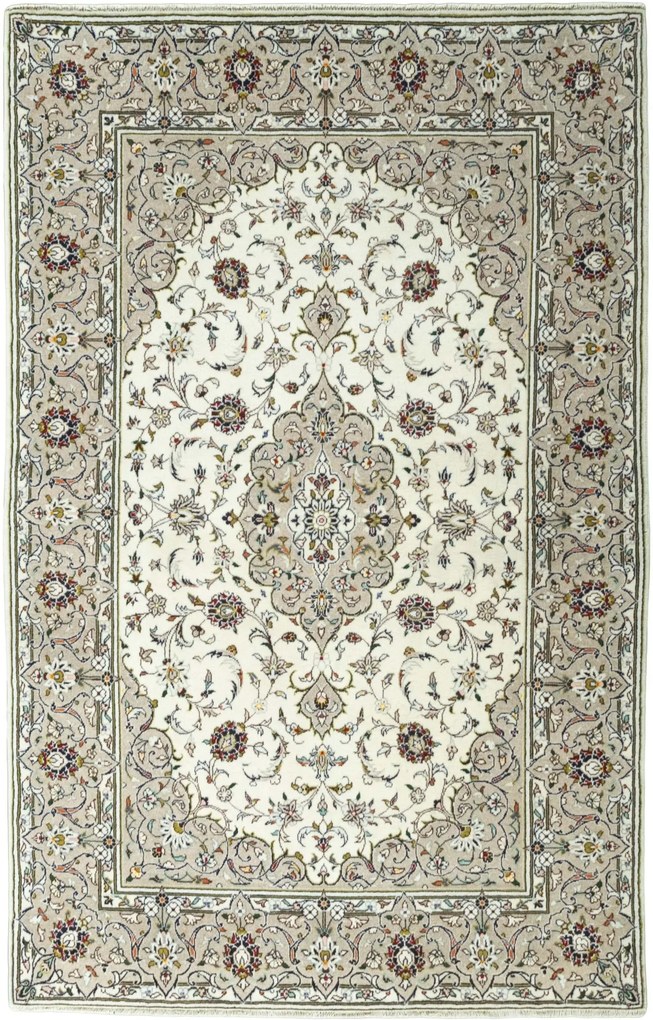 Kashan Tappeto 140x220 Beige (Iran) Annodato A Mano