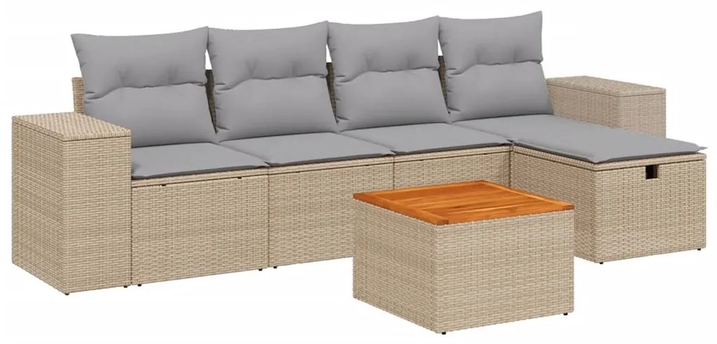 Set divano da giardino 6 pz con cuscini beige misto polyrattan