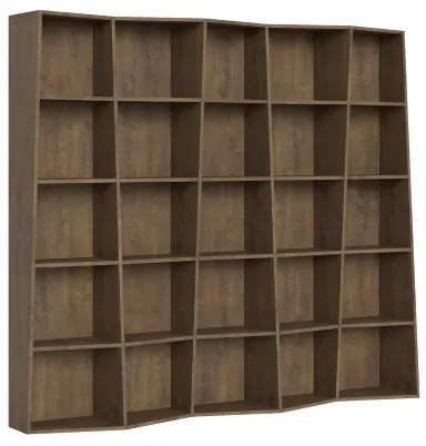 Libreria in legno Noce 227x200h cm con 5 elementi e vani trapezoidali TREK