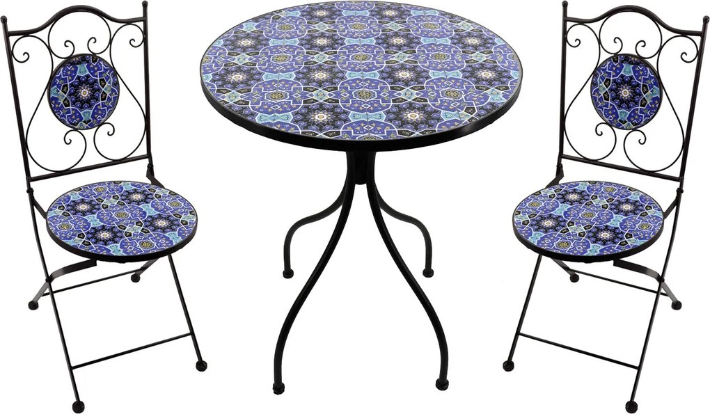 LAGOS - set due sedie pieghevoli e tavolo rotondo con decori