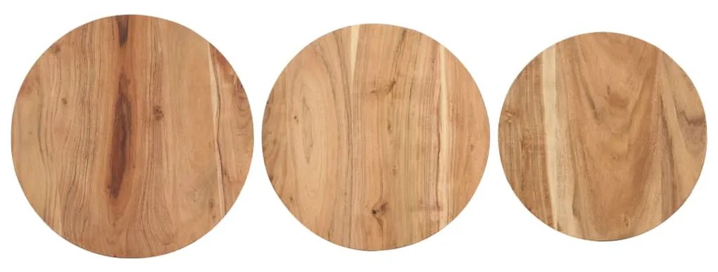 Tavolini laterali 3 pz in legno massello di acacia