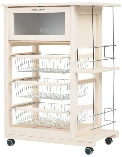 Carrello portapane con portabottiglie e cesti portafrutta Avorio