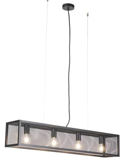 Lampada a sospensione industriale intelligente nera incl. 4 WiFi A60 - Cage Wire