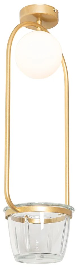 Plafoniera Art Déco oro con vetro bianco - Isabella