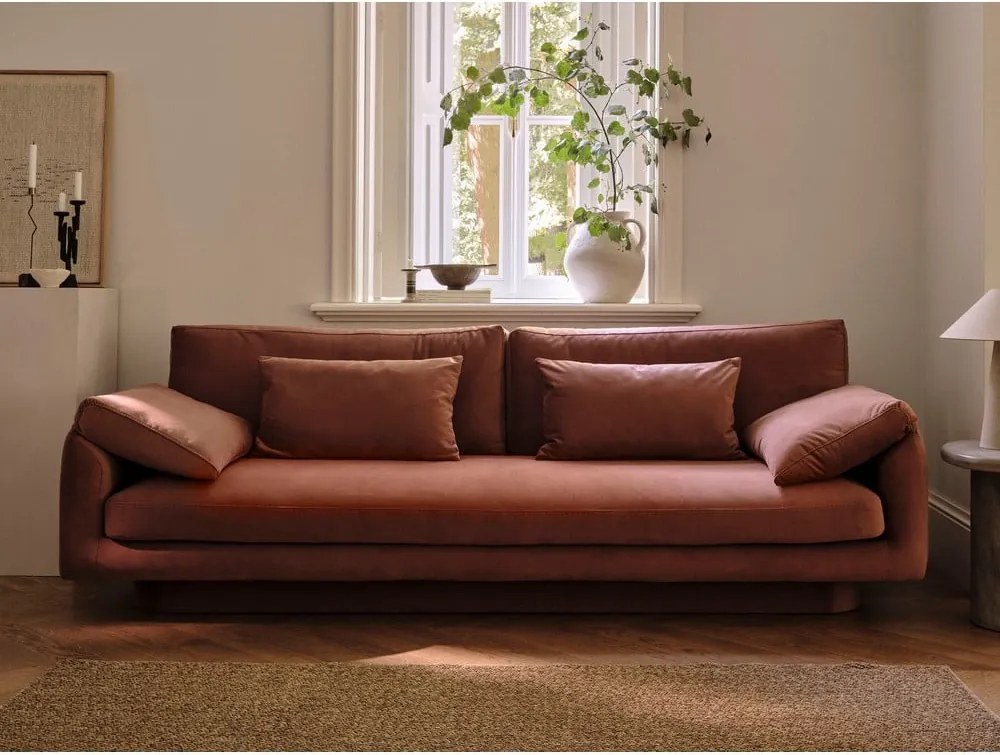 Divano rosa con rivestimento in velluto 220 cm Torino – Micadoni