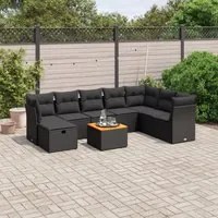 Set Divani da Giardino 9 pz con Cuscini Nero in Polyrattancod mxl 114842