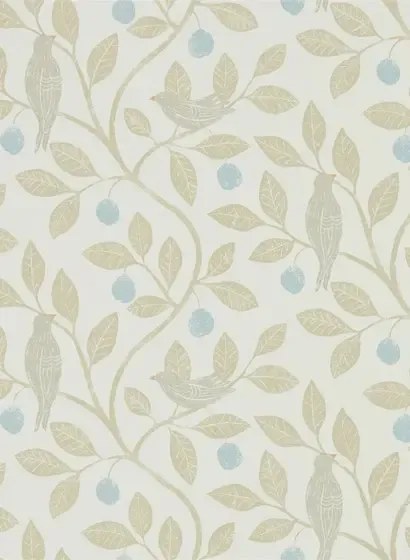 Florale Tapete Damson Tree von Sanderson - Denim/ Barley
