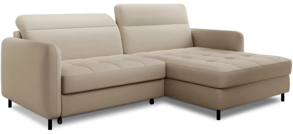 Divano angolare beige allungabile/con contenitore (con penisola a destra/con chaise lounge) e rivestimento in velluto Gomsi – ELTAP