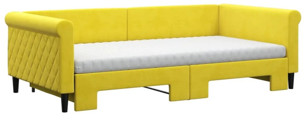 Divano Letto Estraibile con Materassi Giallo 100x200 cm Velluto