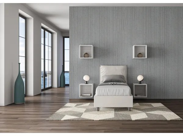 Letto singolo contenitore imbottito 80x210 similpelle bianco Antea