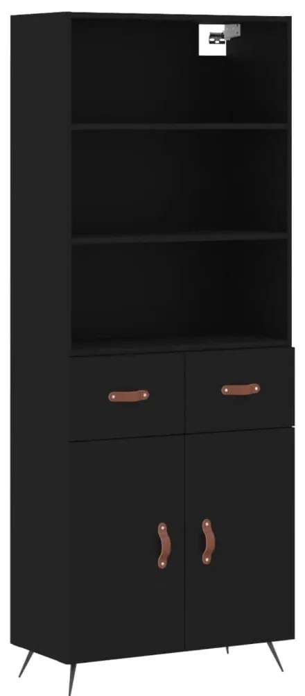 Credenza nera 69,5x34x180 cm in legno multistrato