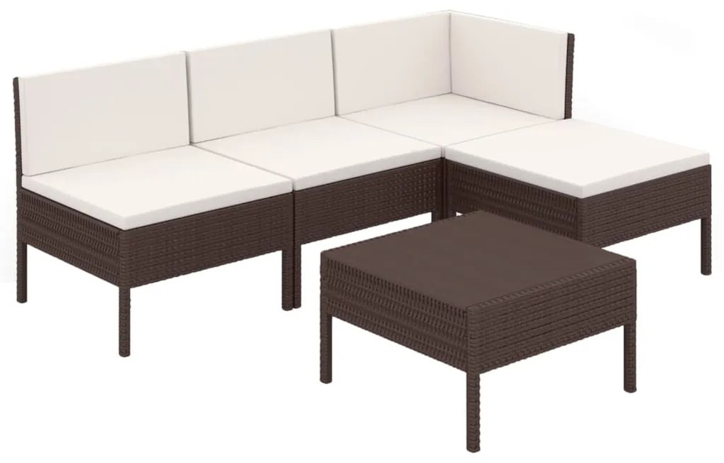 Set divani da giardino 5 pz con cuscini in polyrattan marrone