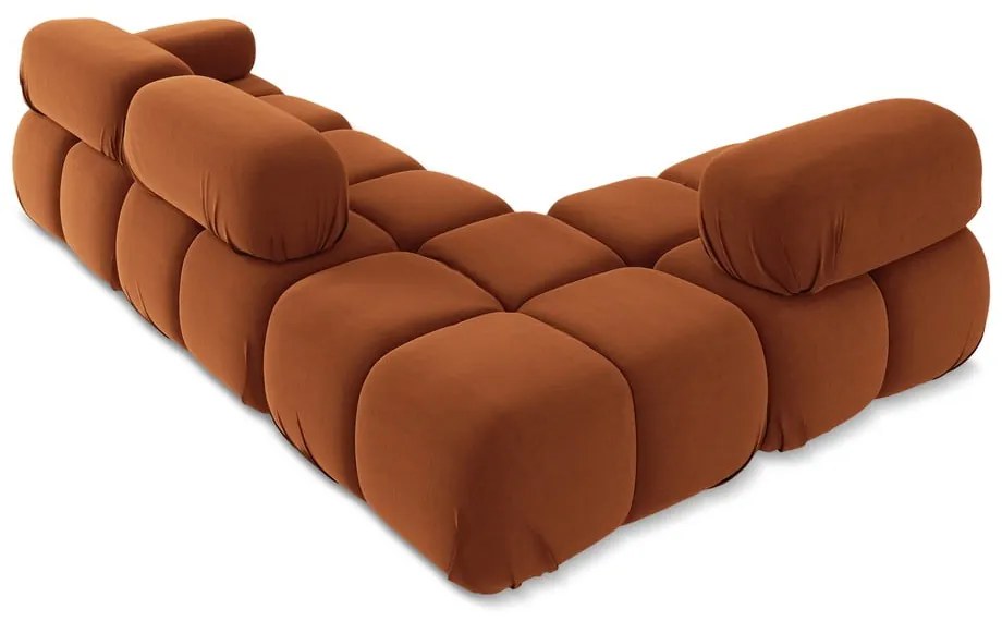Divano angolare componibile arancione (con penisola a sinistra) con rivestimento in velluto Lokua – Makamii