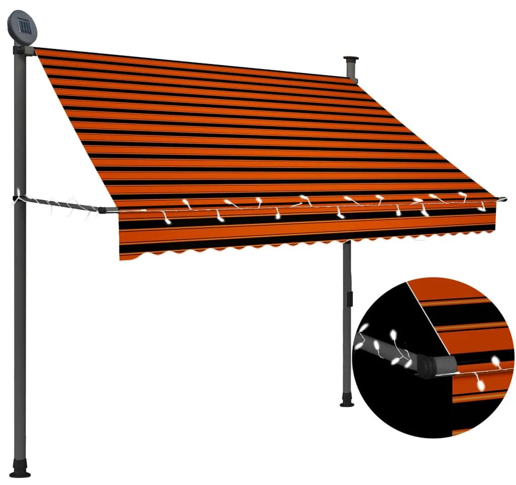 Tenda Da Sole Retrattile Manuale Led 200 Cm Arancione E Marrone /