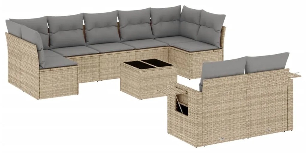 Set divano da giardino 10 pz con cuscini beige in polyrattan