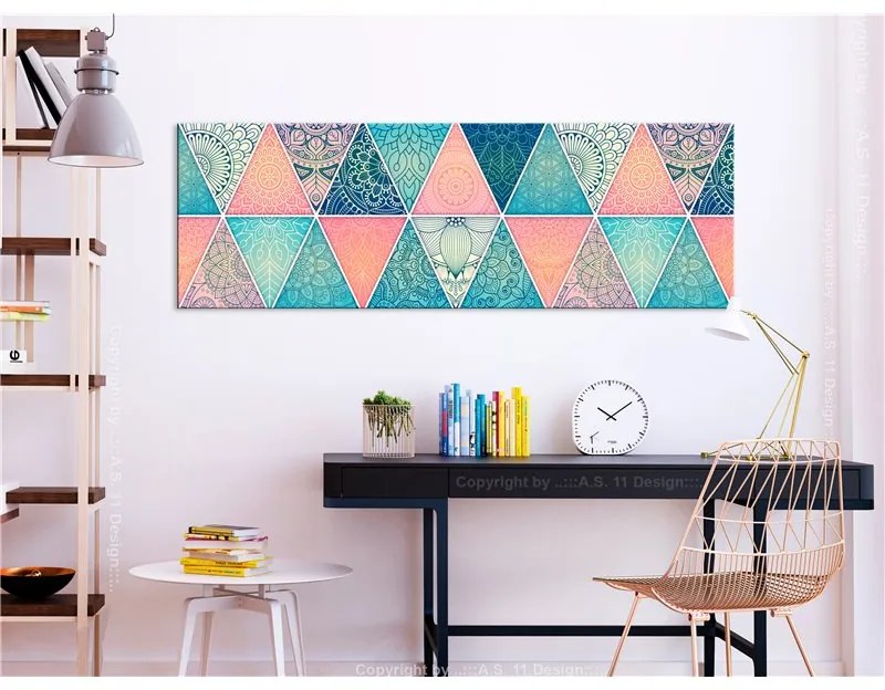 Quadro Oriental Triangles (1 Part) Narrow  Colore Bianco, Dimensioni e Misure 120x40