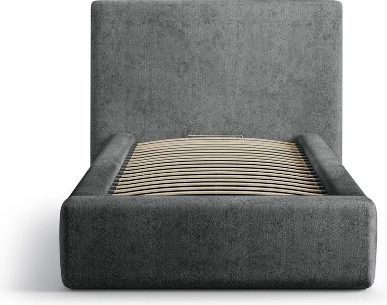 Letto singolo imbottito grigio scuro con contenitore con rete inclusa 90x200 cm Amy – Micadoni