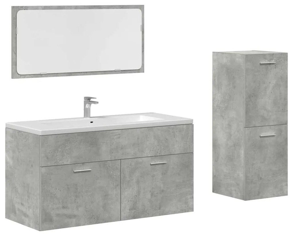 Set mobili da bagno 3 pz grigio cemento in legno multistrato