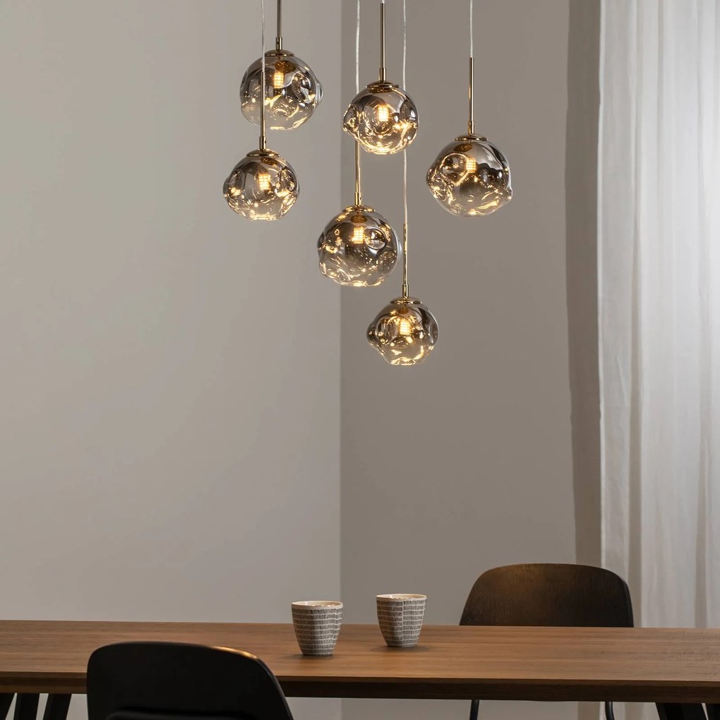 Lampada a sospensione in vetro Herman Lucea, dimmerabile, Ottone / Oro, Soggiorno / Sala da pranzo, Metallo, Moderno, Lampada a sospensione
