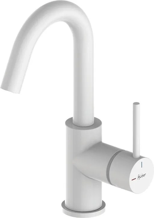 Rubinetto per lavabo K2 48 Bianco Opaco HUBER getto laminare cristallino canna alta H 26.4 cm