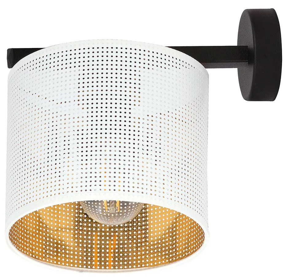 Applique Industrial 1 Luce Cigno In Acciaio Bianco E Paralume A Cilindro Oro