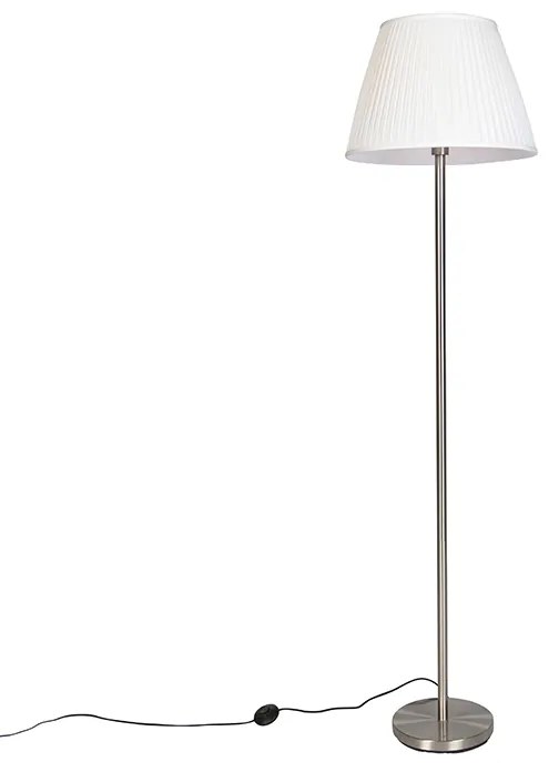 Lampada da terra moderna in acciaio con paralume plissettato bianco 45 cm - Simplo