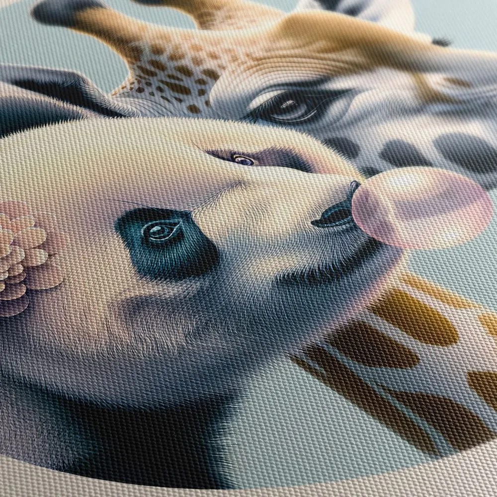 Quadro su tela – Panda e giraffa con bolla di gomma