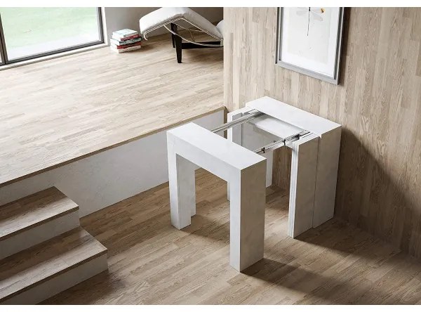 Consolle allungabile a 299 cm Allin Bianco spatolato 78x47 cm con allunghe Interne