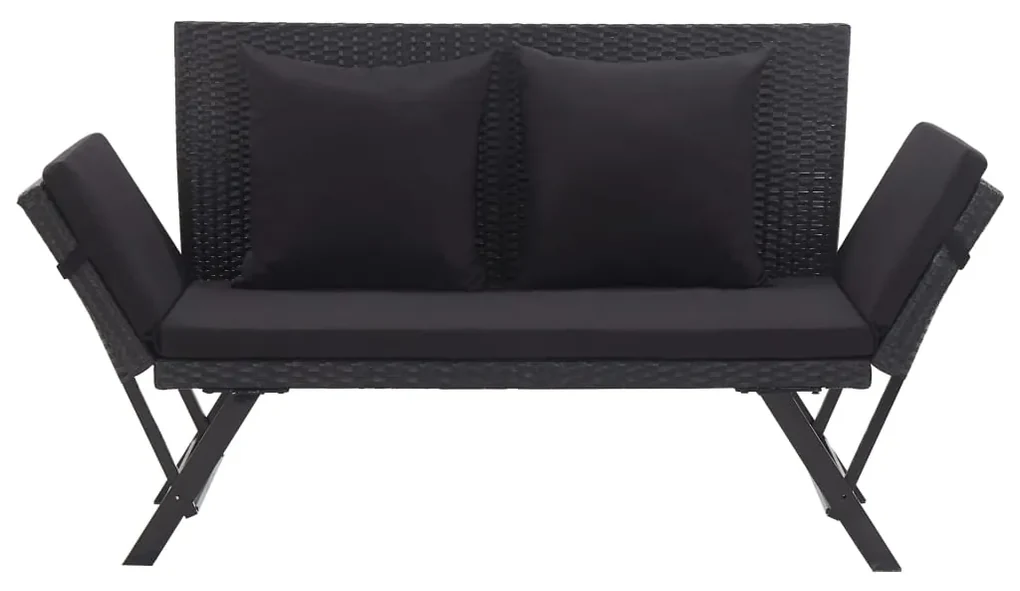 Panchina da giardino con cuscini 176 cm nera in polyrattan