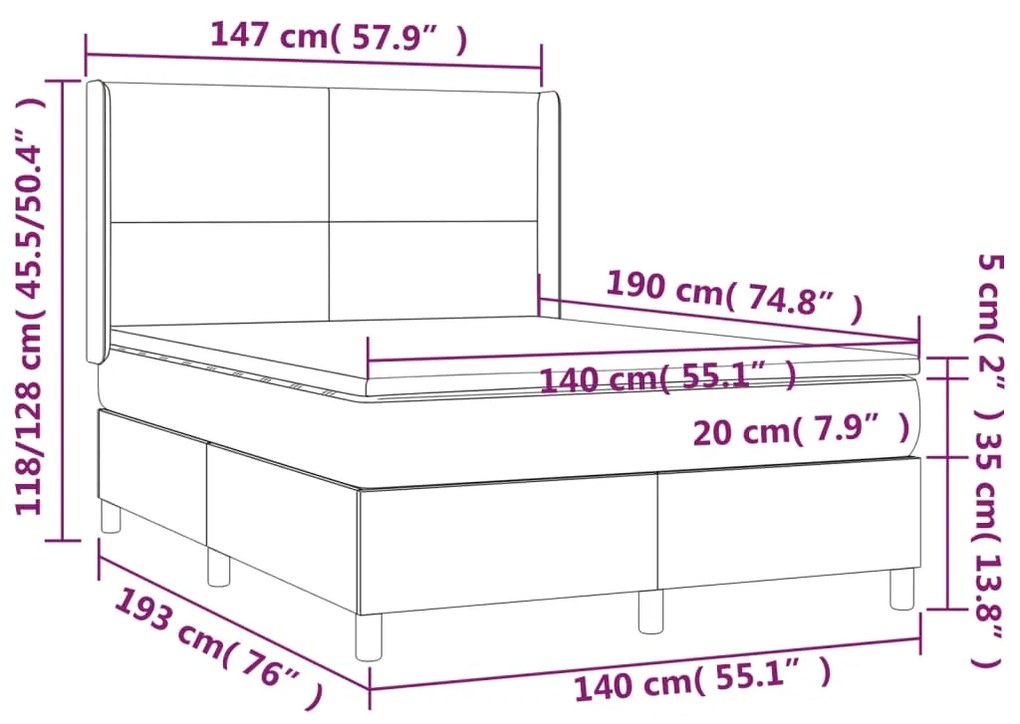 Giroletto a Molle con Materasso Rosa 140x190 cm in Velluto