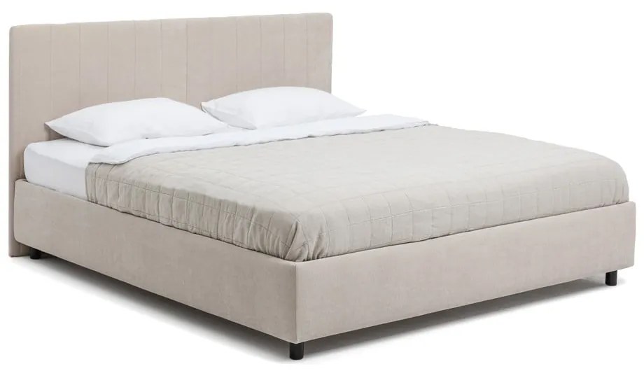 Letto matrimoniale imbottito beige con contenitore e rete inclusi 180x200 cm Myra Slim Line – Bonami Selection