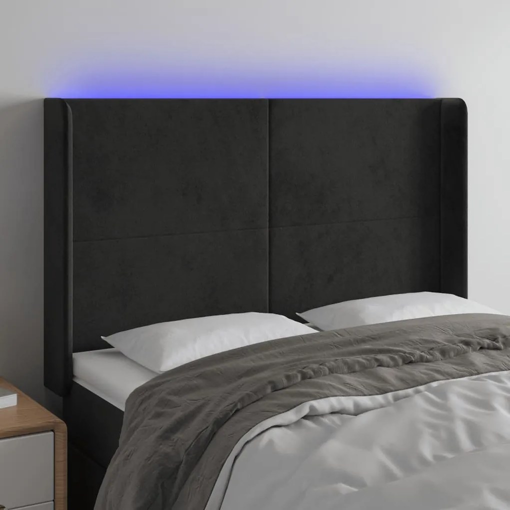 Testiera A Led Nera 147x16x118/128 Cm İn Velluto /
