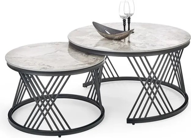 Set di Tavolini da caffè Flamingo effetto marmo grigio/nero