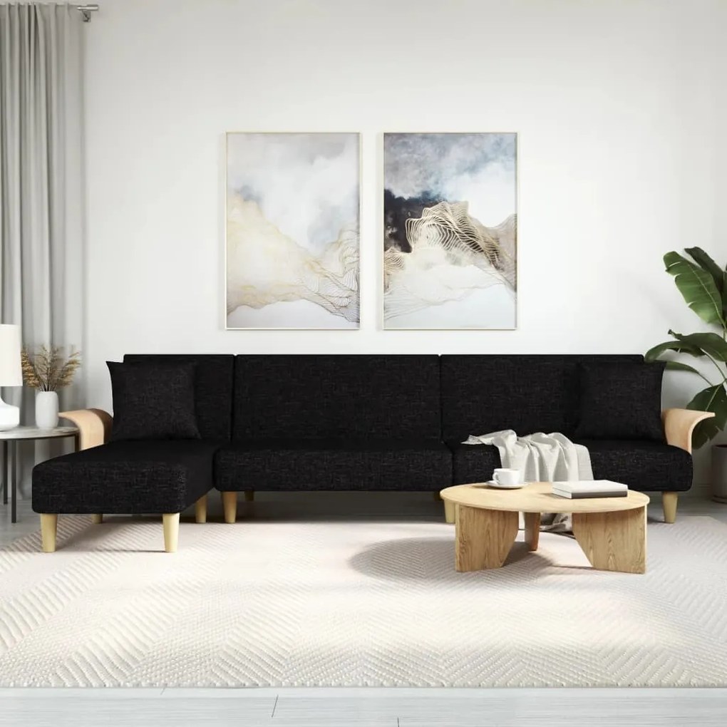 Divano Letto A L Nero 279x140x70 Cm İn Tessuto /