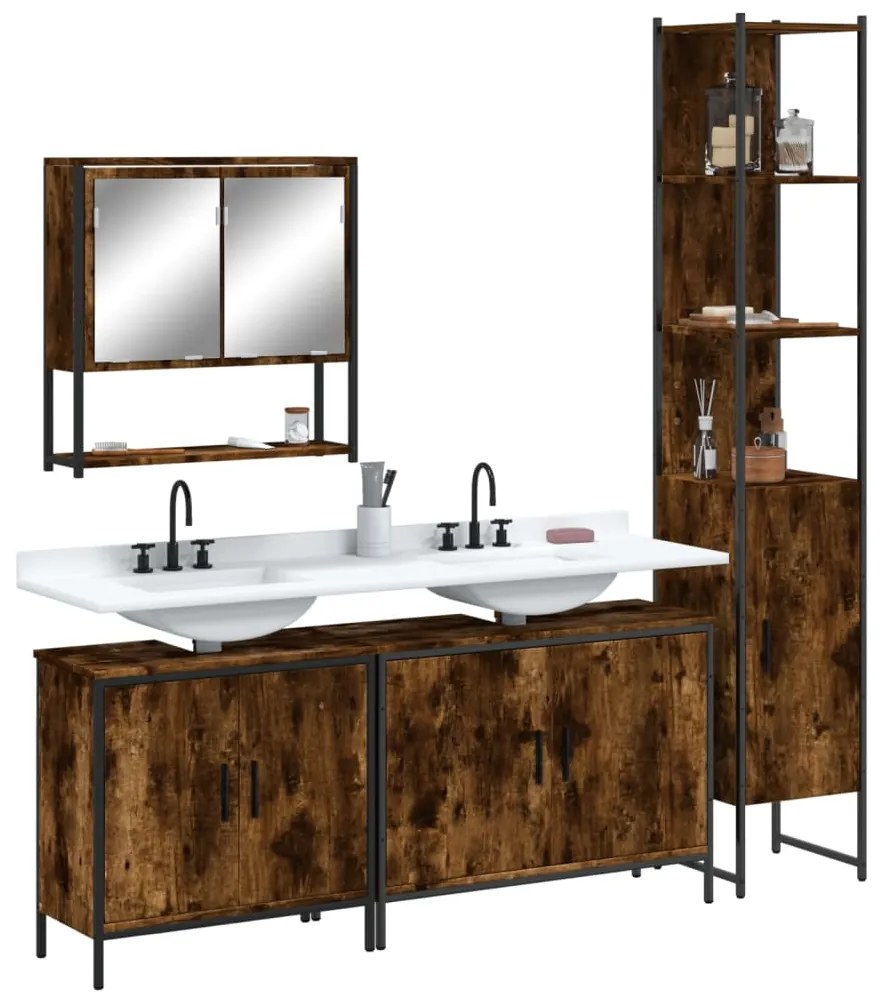Set Mobili Da Bagno 4 Pz Rovere Fumo İn Legno Multistrato /