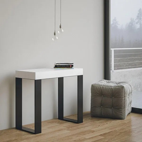 Consolle allungabile moderna 10 persone TECNO SMALL Bianco Frassino telaio Antracite