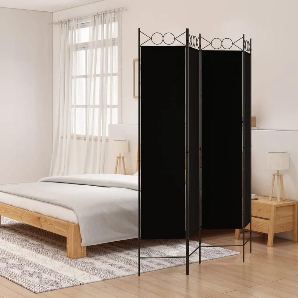 Divisorio A 4 Pannelli Nero 160x200 Cm İn Tessuto /