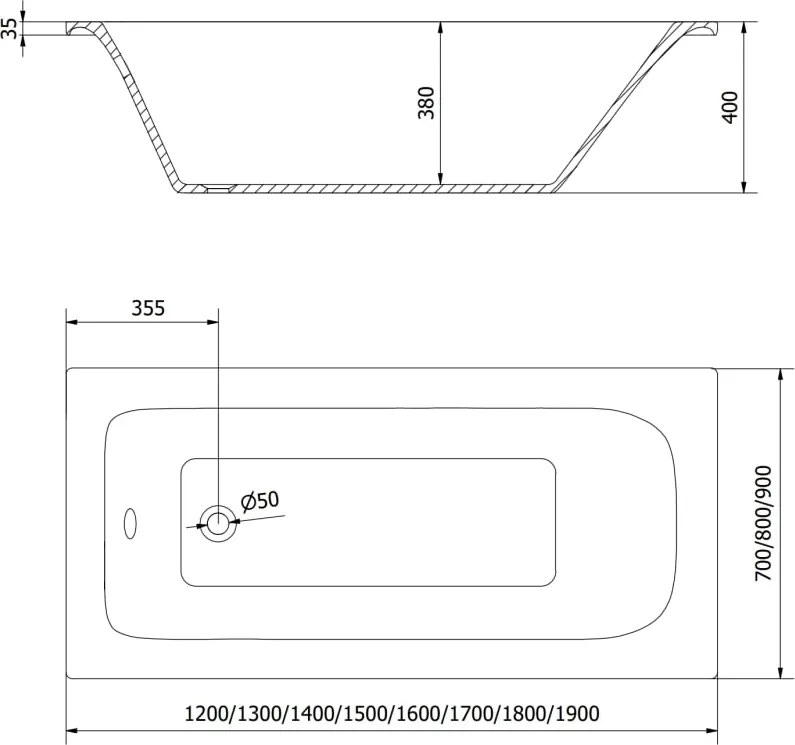 Mexen Vega vasca rettangolare 170 x 70 cm con pannello, bianca - 55011707000X