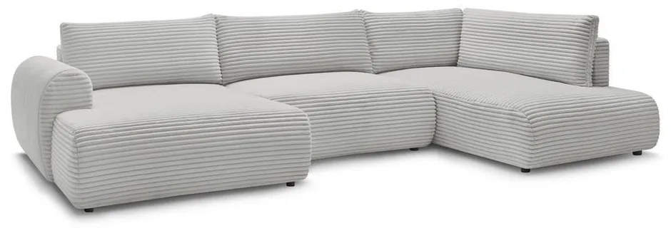 Divano angolare in grigio chiaro allungabile (con penisola a sinistra/a forma di "U") con rivestimento in velluto a coste Lucien – Bobochic Paris