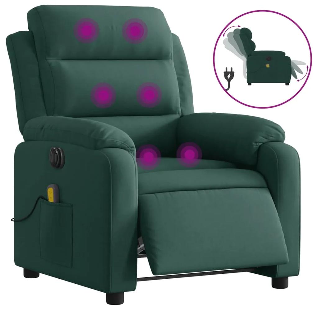 Poltrona massaggiante reclinabile elettrica verde scuro velluto