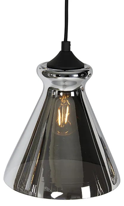 Lampadario Art Déco nero con vetro fumé 6 luci - Wallace